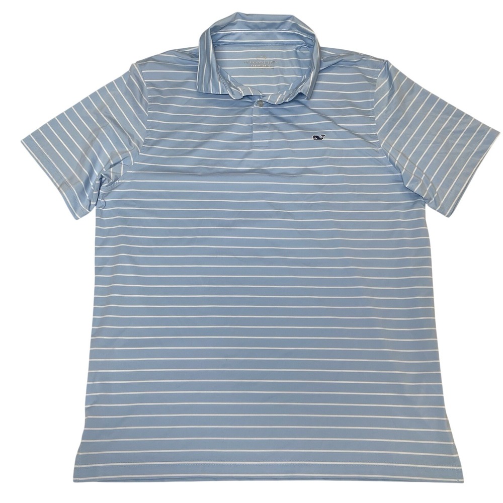 Vineyard Vines Polo Shirt Mens Large Blue Stripe Performance Golf Stretch
